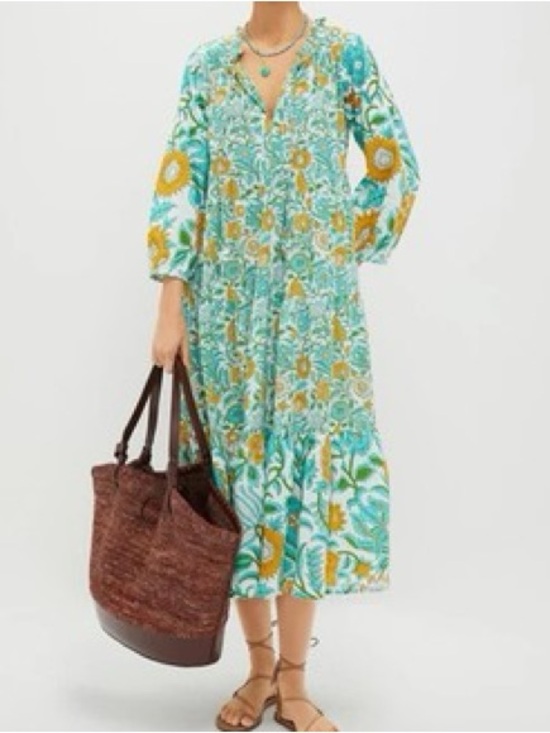 Tuckernuck Dresses & Skirts - Tuckernuck Turquoise & Yellow Floral Tiered Midi Dress | S